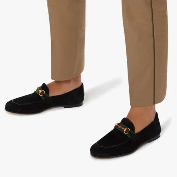 • GUCCI • Men’s Horsebit Web Suede Loafers Navy Blue / Gold Hardware 6.5 Vintage Gucci horsebit GG LOGO dark blue suede loafers sz 41  main image 4